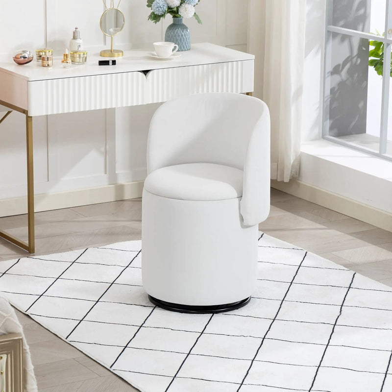 Barrel Chair With Built In Storage, 360° Swivel - Beige by HouseOfZazla