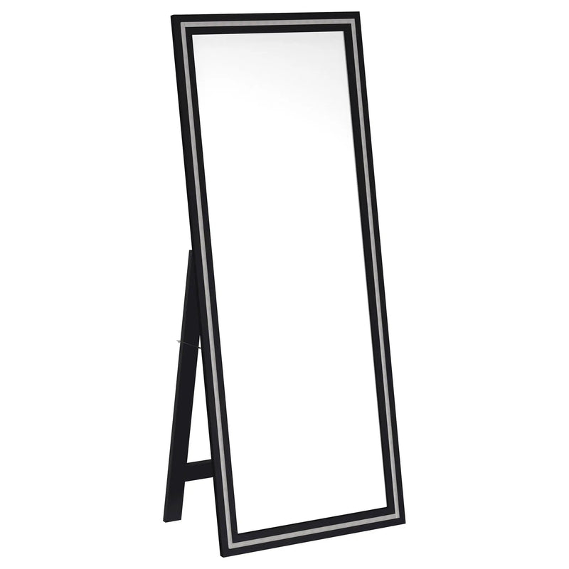 Windrose 28 x 67 Inch Tempered LED Standing Mirror Black by Unique Piece Furniture