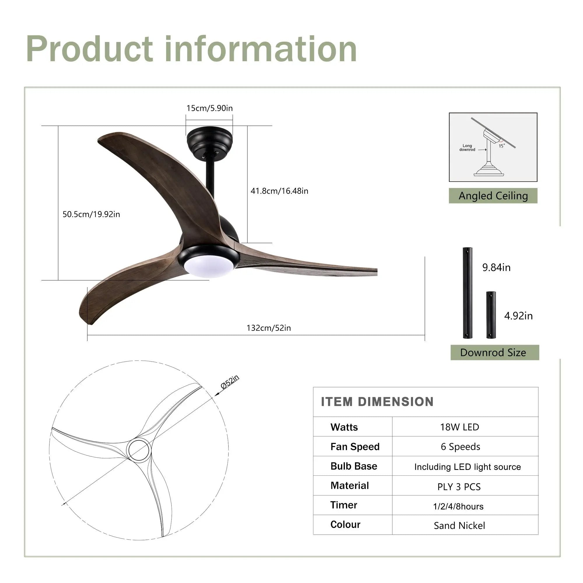 Indoor Outdoor Ceiling Fan With Light With Remote Control, Noiseless Reversible Motor, 6 Speed, 3 Color by Unique Piece Furniture