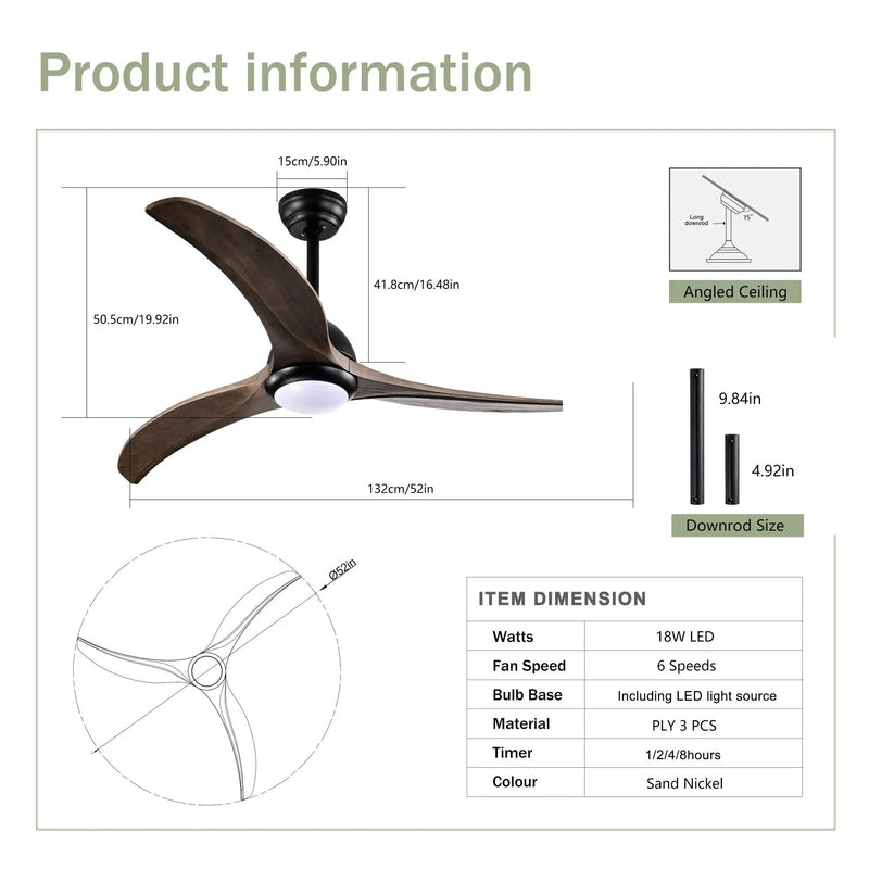 Indoor Outdoor Ceiling Fan With Light With Remote Control, Noiseless Reversible Motor, 6 Speed, 3 Color by Unique Piece Furniture