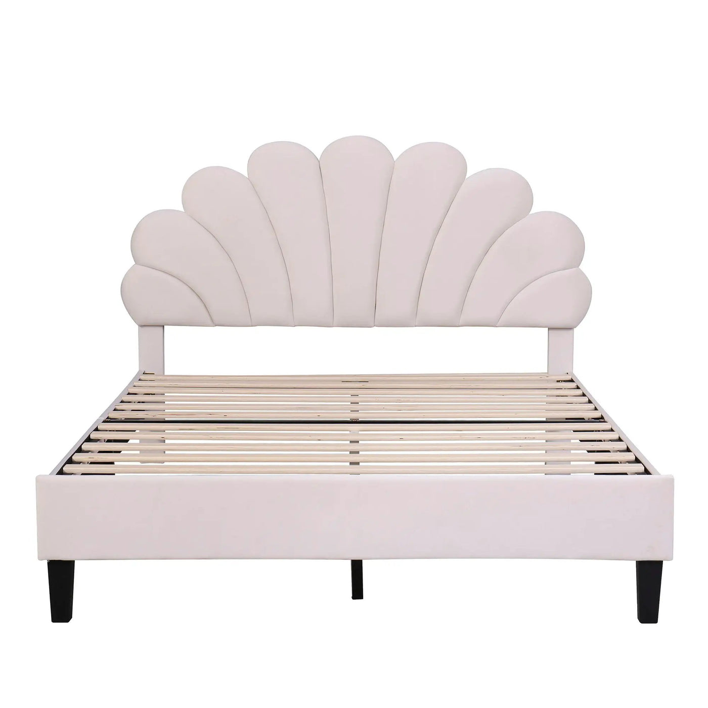 Upholstered Platform Bed With Flower Pattern Headboard by Unique Piece Furniture