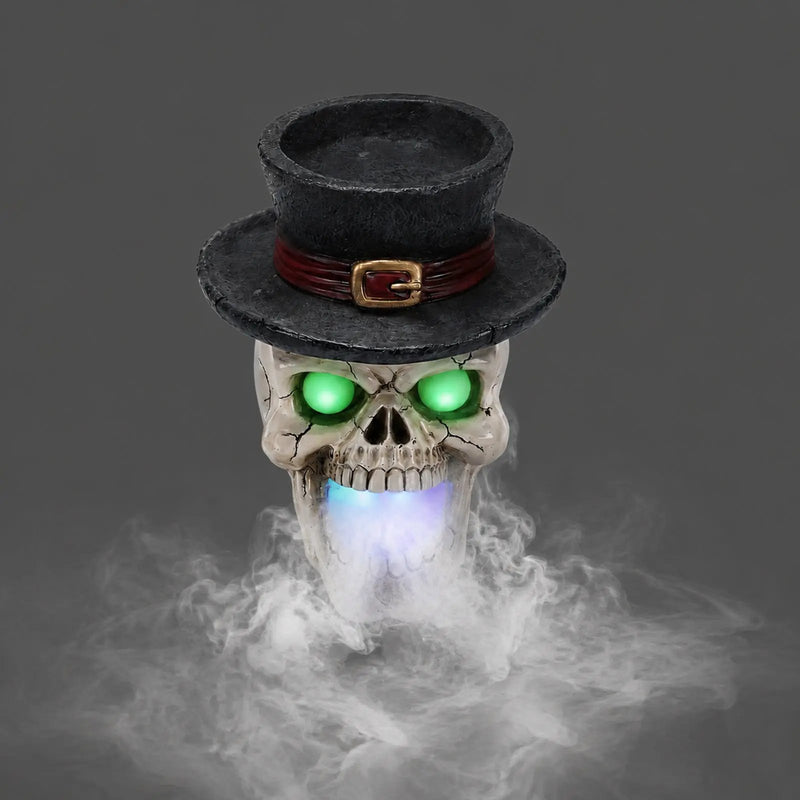 LED Light-Up Skull with Top Hat & Mist Maker by HouseOfZazla
