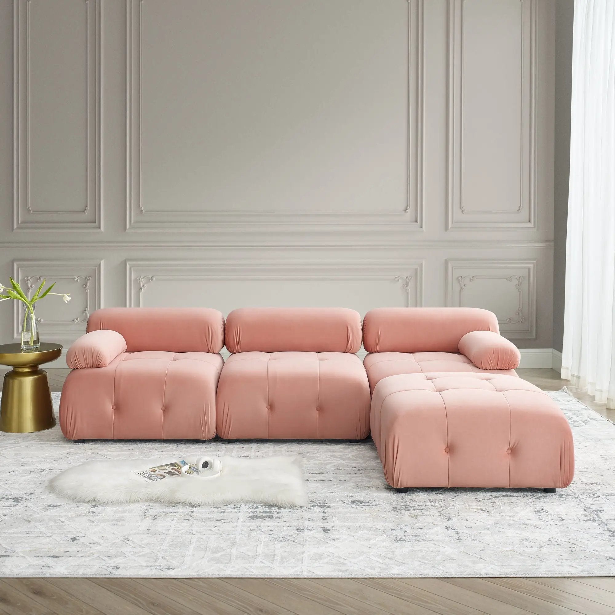 Modular Sectional Sofa, Button Tufted Design With Diy L-Shaped Layout, Reversible Ottoman by HouseOfZazla