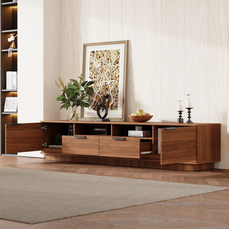 TV Stand, Entertainment Center With Deep Drawers, Cable Management & Soft Closing Hinges by Unique Piece Furniture