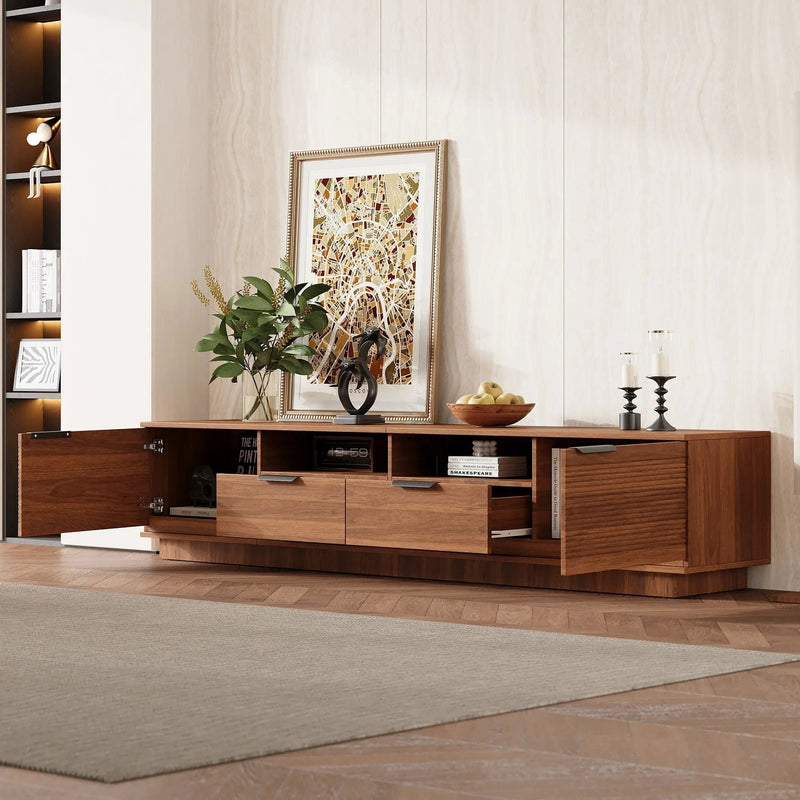 TV Stand Entertainment Center with Deep Drawers, Cable Management & Soft Closing Hinges by HouseOfZazla