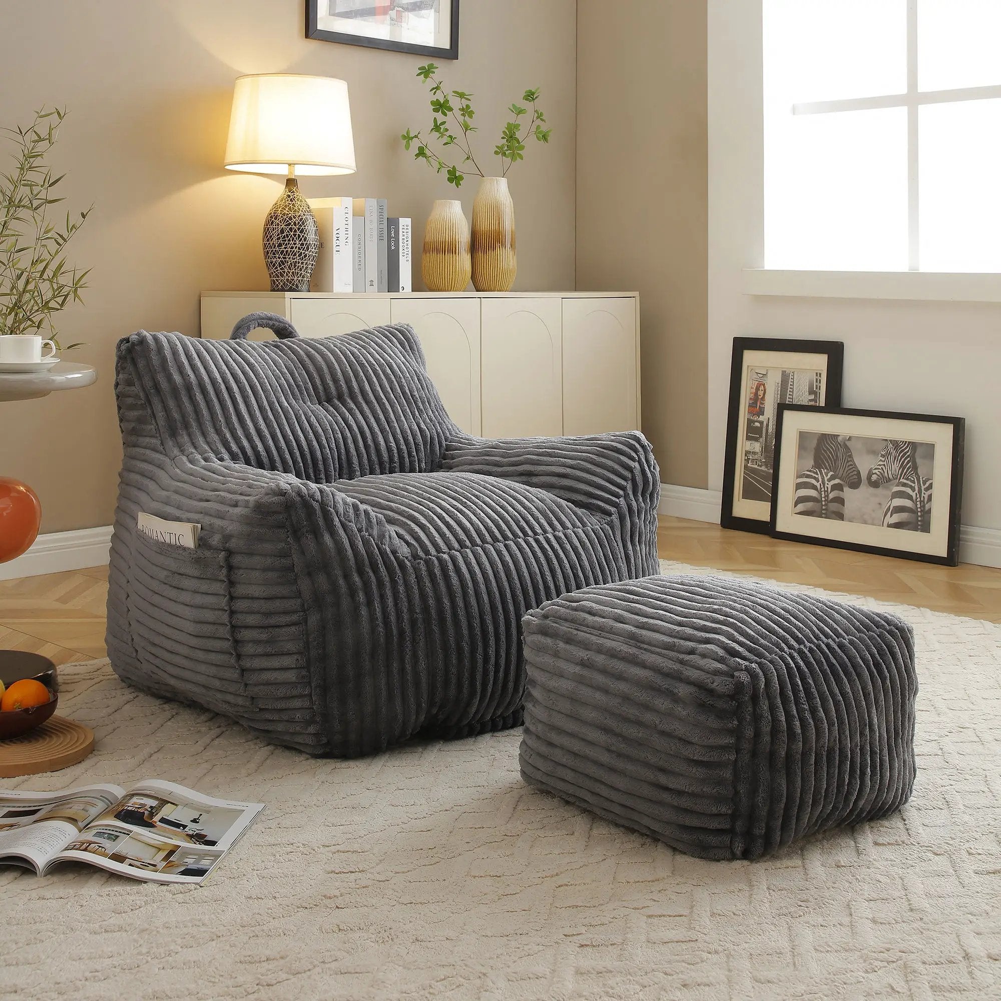 Giant Bean Bag Chair With Armrests And Footstool by Unique Piece Furniture
