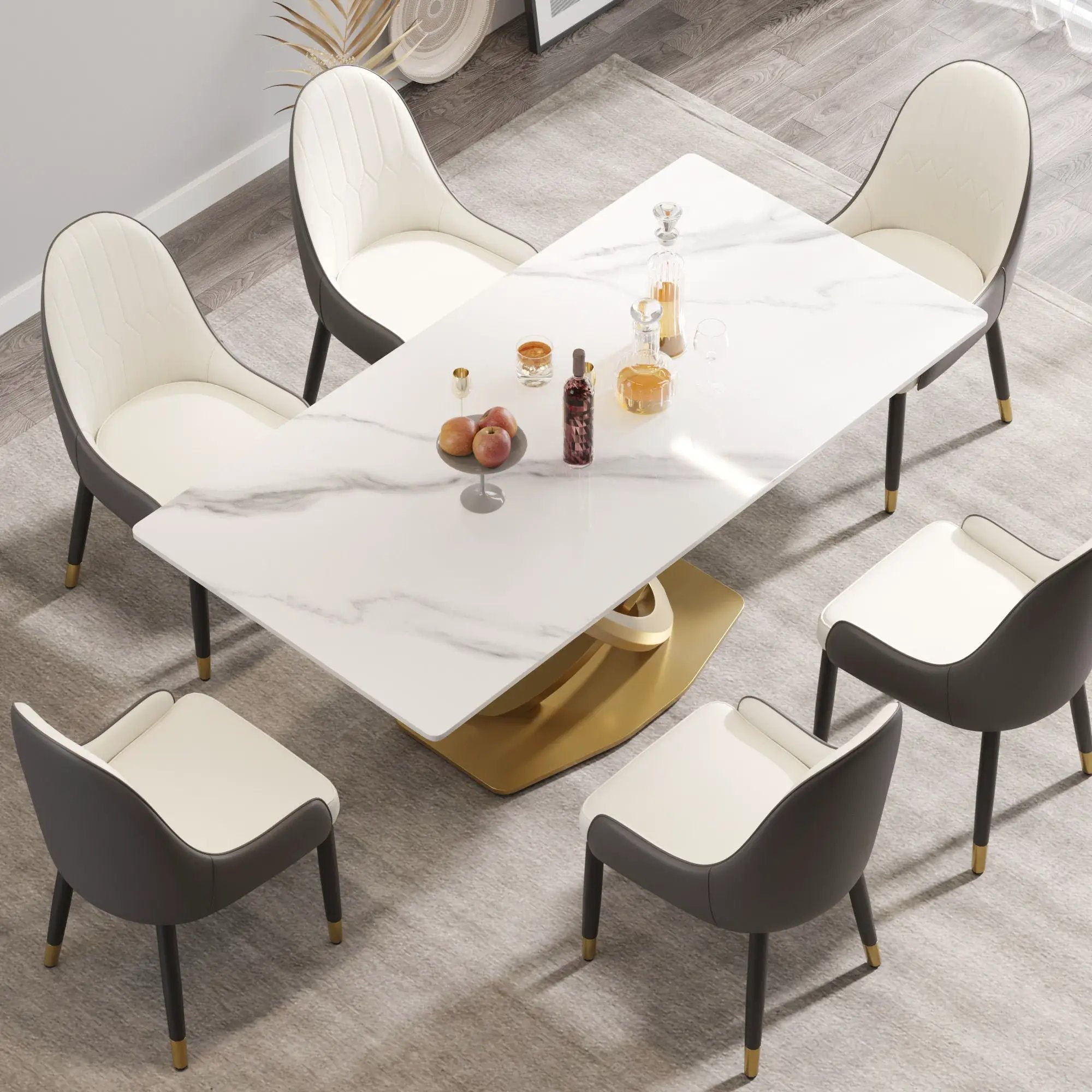 70.84" Modern Artificial Stone Panel Double-Ring Stainless Steel Metal Legs, Can Accommodate 6-8 People by HouseOfZazla