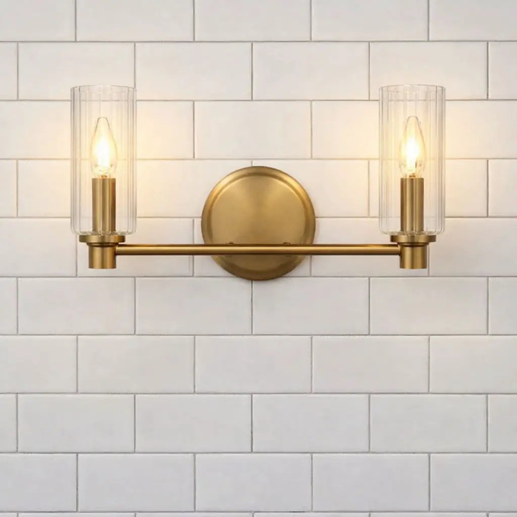 Regal - Double Light Vanity With Clear Ribbed Satin - Antique Brass / Clear by Unique Piece Furniture