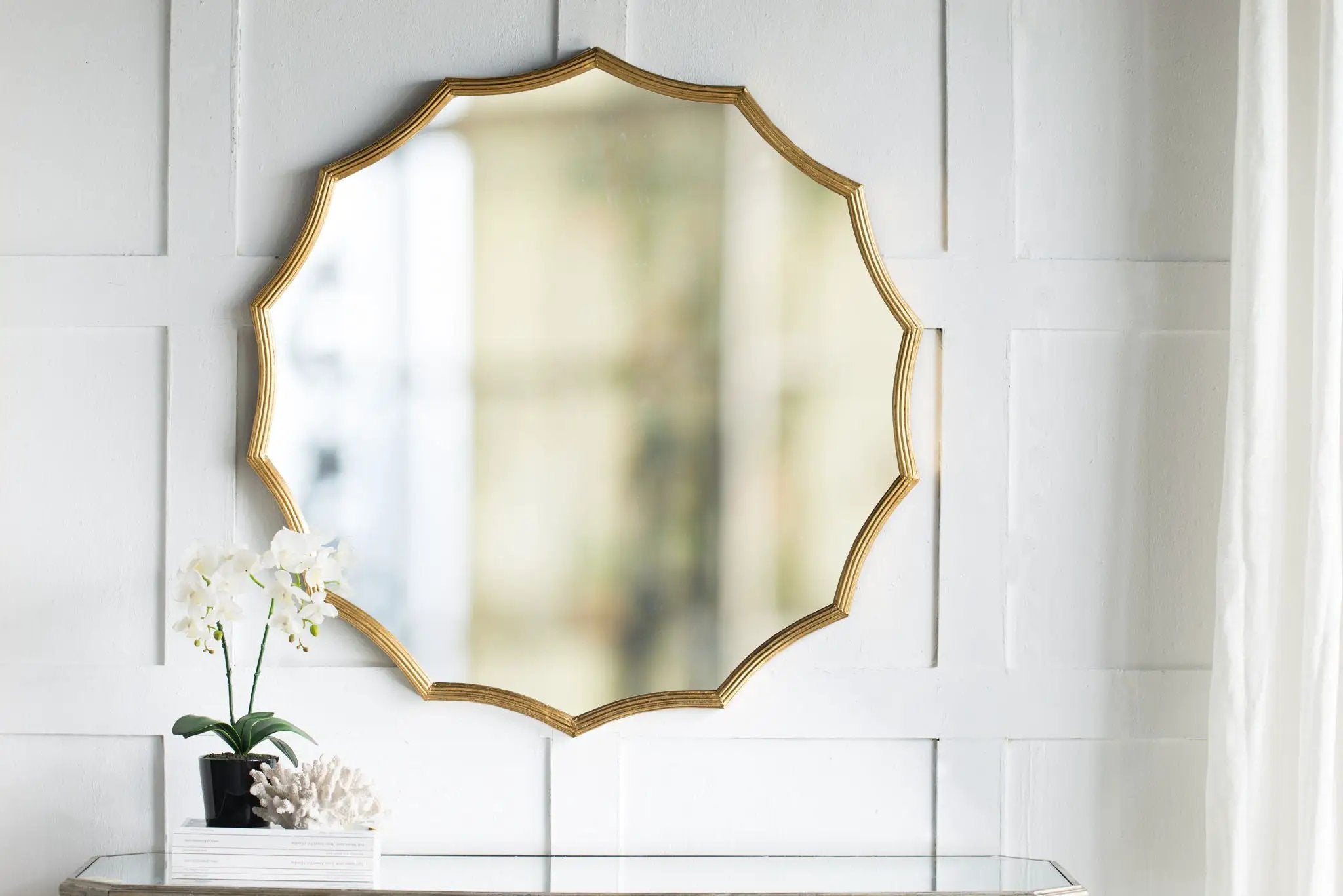 Round Sunburst Wall Mirror With, Wall Decor Mirror For Entryway Bedroom Living Room - Gold by Unique Piece Furniture
