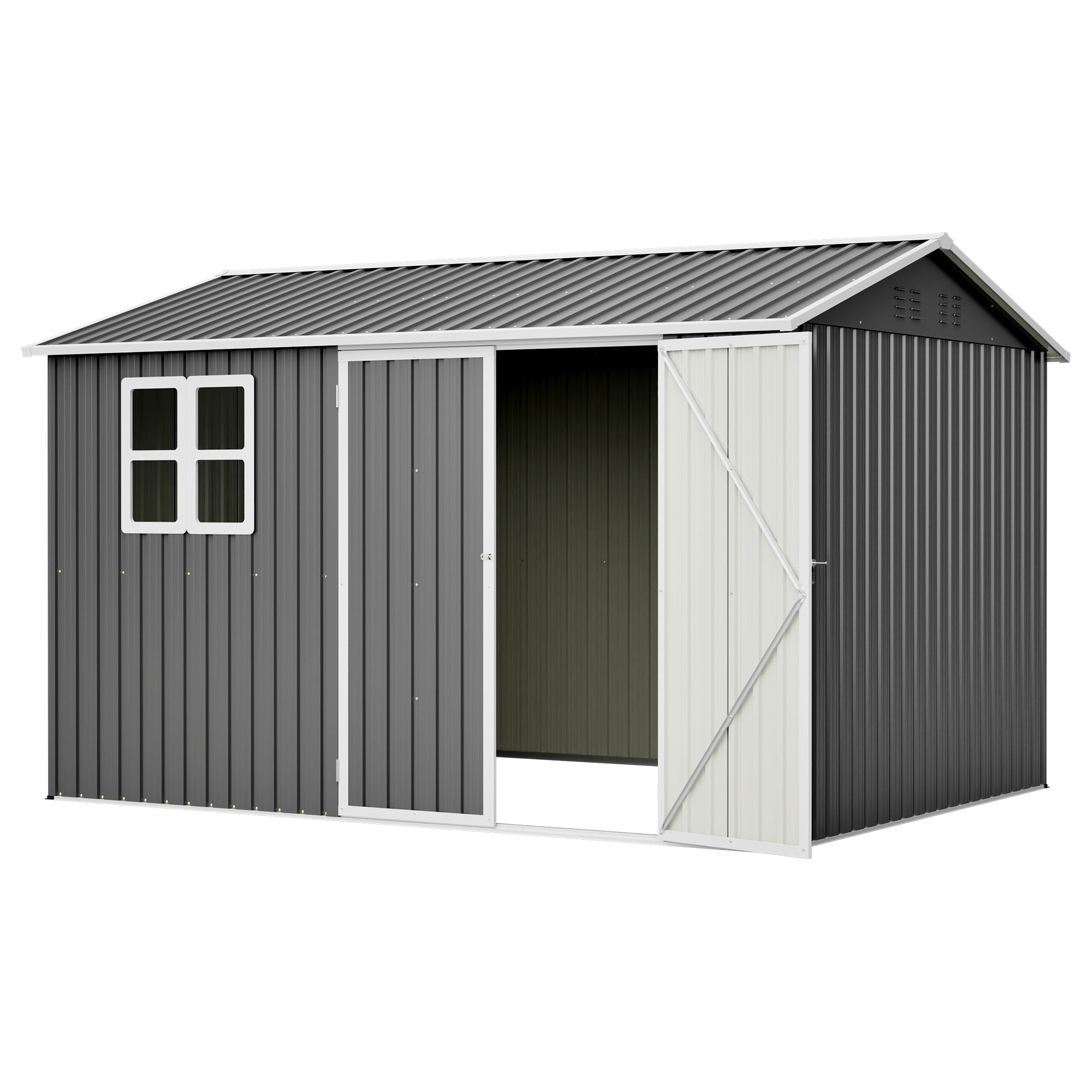 10'x8' Oversized Steel Storage Shed with Window and Lockable Doors by HouseOfZazla