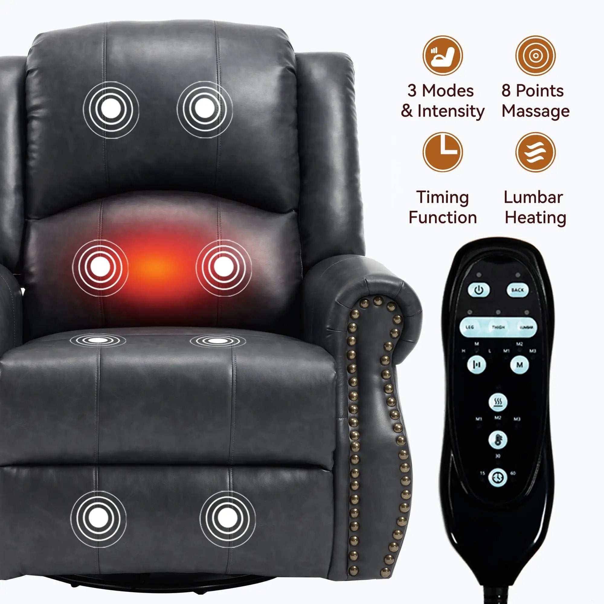 Heat Massage Manual Recliner Chair with Rocker and Swivel by HouseOfZazla