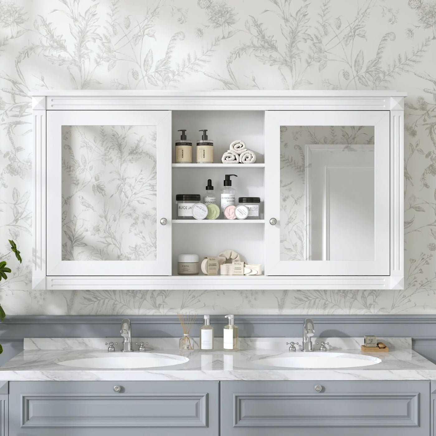 Modern Wall-Mount 2 In 1 Mirror Cabinet With Adjustable Shelves, Soft-Closing Hinges by HouseOfZazla