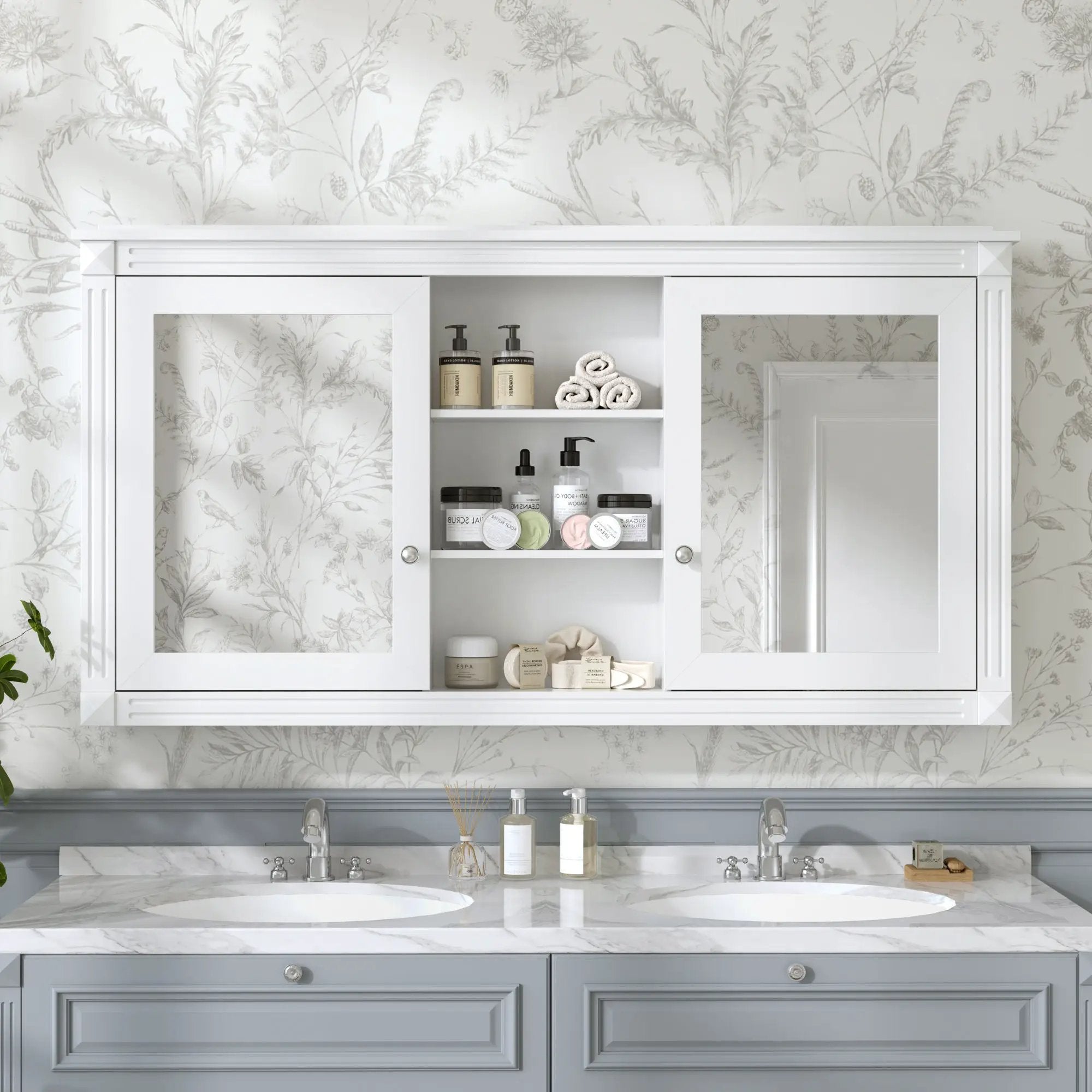 Modern Wall-Mount 2 In 1 Mirror Cabinet With Adjustable Shelves, Soft-Closing Hinges by Unique Piece Furniture