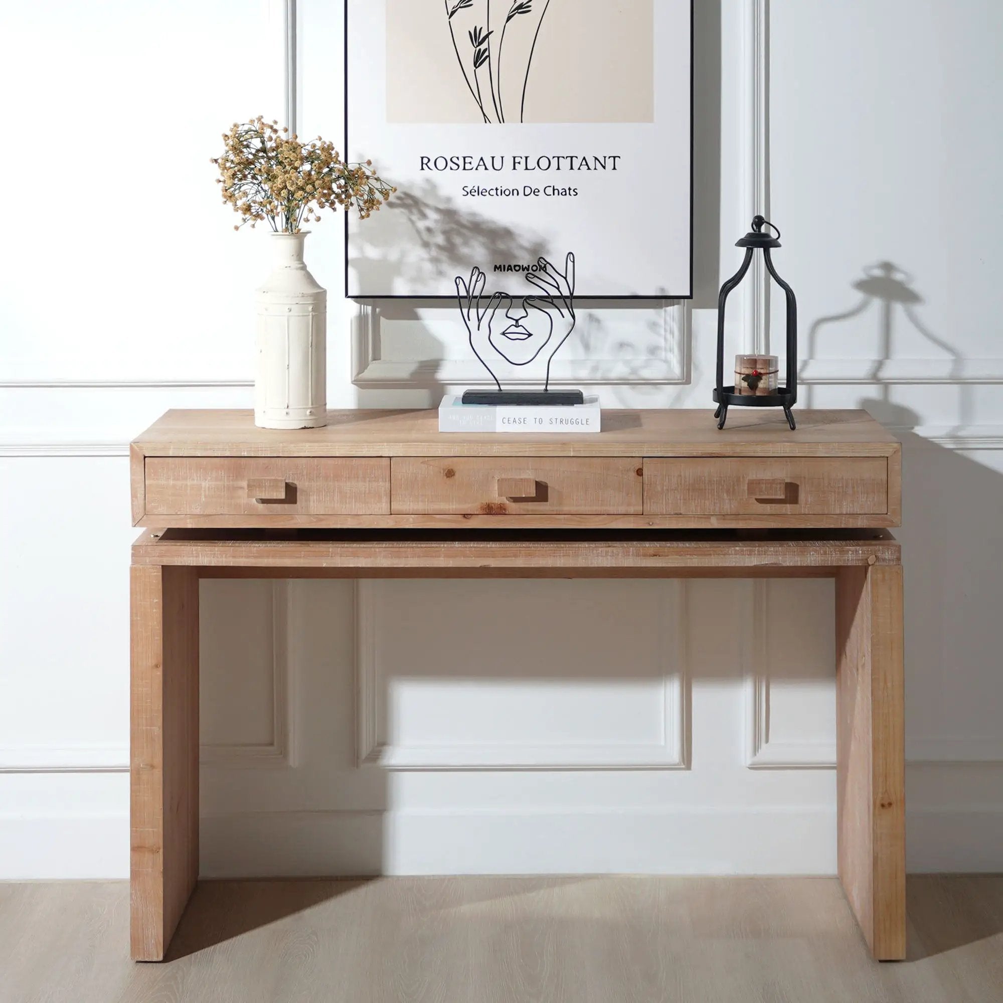 Rustic Wood Console Table With 3 Drawers Entryway Table For Hallway, Foyer, Or Office - Natural / Natural & Light Brown / Natural Wood / Natural Wood Wash / Natural / Rustic by Unique Piece Furniture