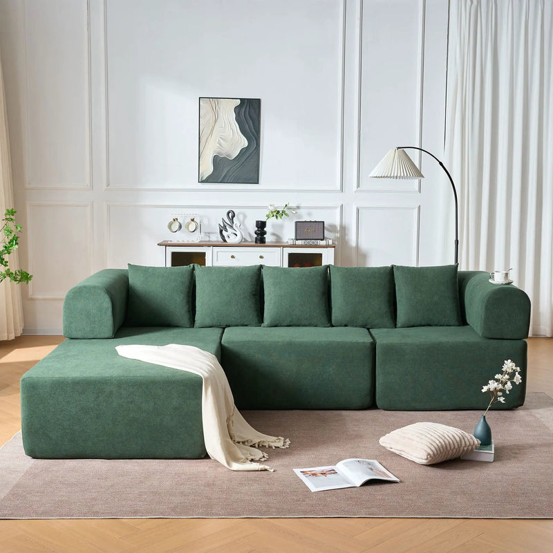 Modular L-Shaped Sectional Sofa With Deep Seat, Movable Chaise & 5 Pillows by HouseOfZazla