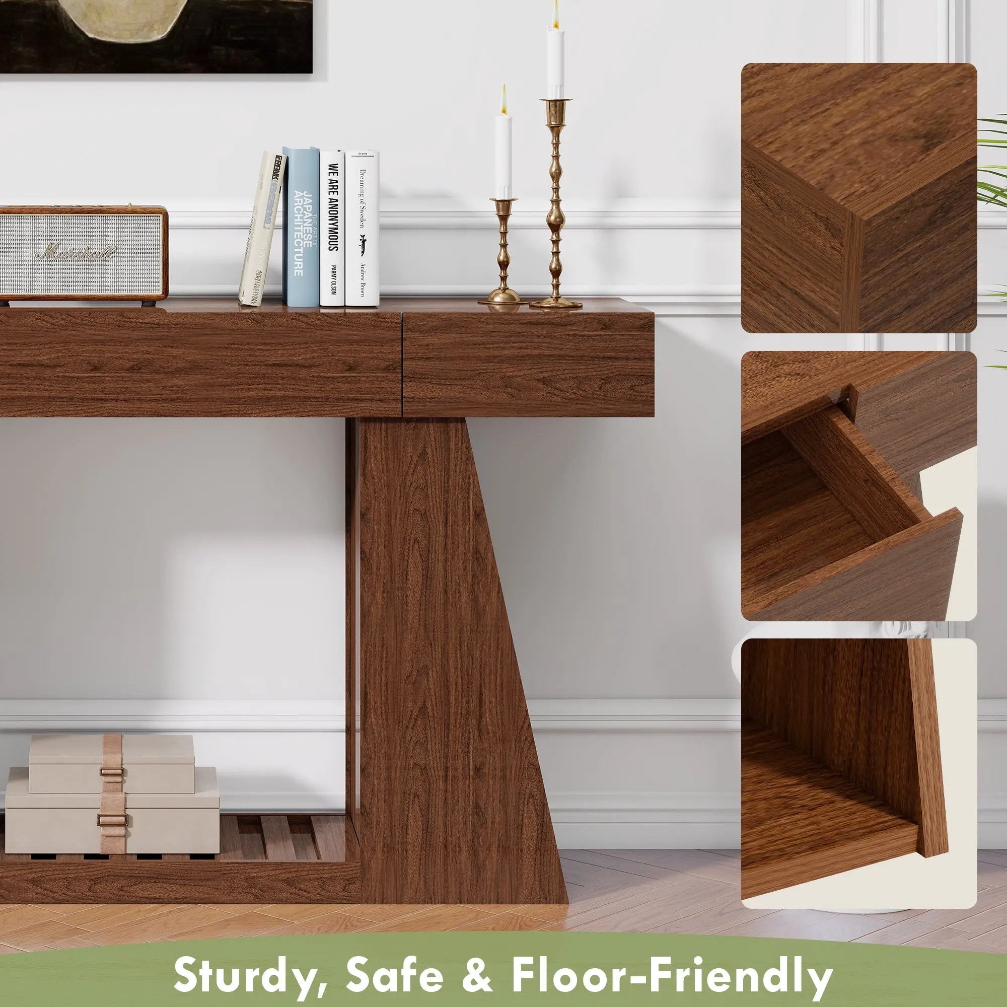 60 Inch Narrow Console Table with Built-in Power Outlet by HouseOfZazla