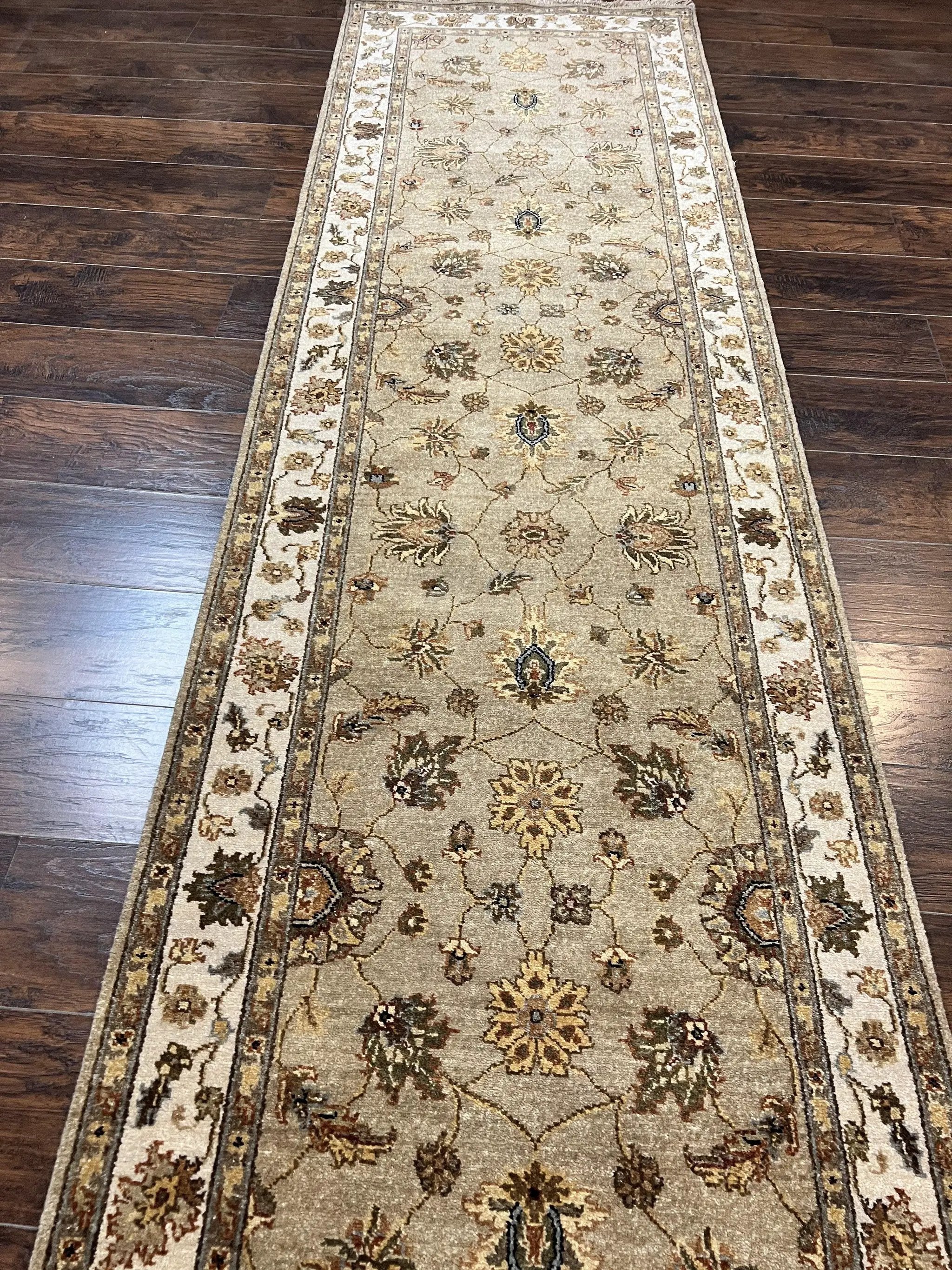 Peshawar Runner Rug 3 x 20, Wool Hand Knotted Vintage Pakistani Carpet, Olive Green & Ivory, Extra Long 20ft Hallway Runner, Floral by Jewel Rugs