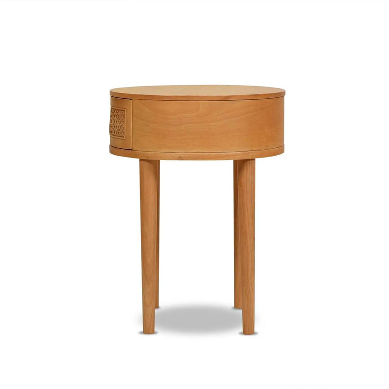 Cabana - Round Cane Storage Side Table - Natural Brown Oak by HouseOfZazla