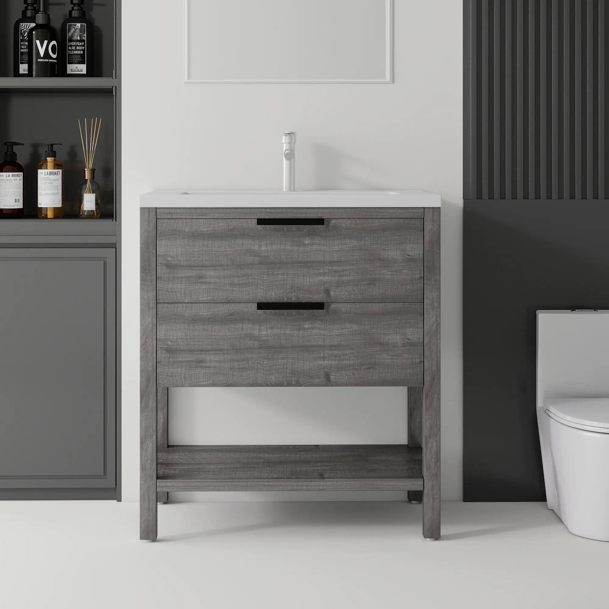 36 Inch Freestanding Bathroom Vanity with Sink, Soft-Close Drawer, Ceramic Sink, Plywood by HouseOfZazla