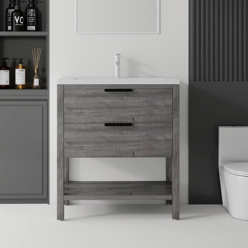 36 Inch Freestanding Bathroom Vanity with Sink, Soft-Close Drawer, Ceramic Sink, Plywood by HouseOfZazla