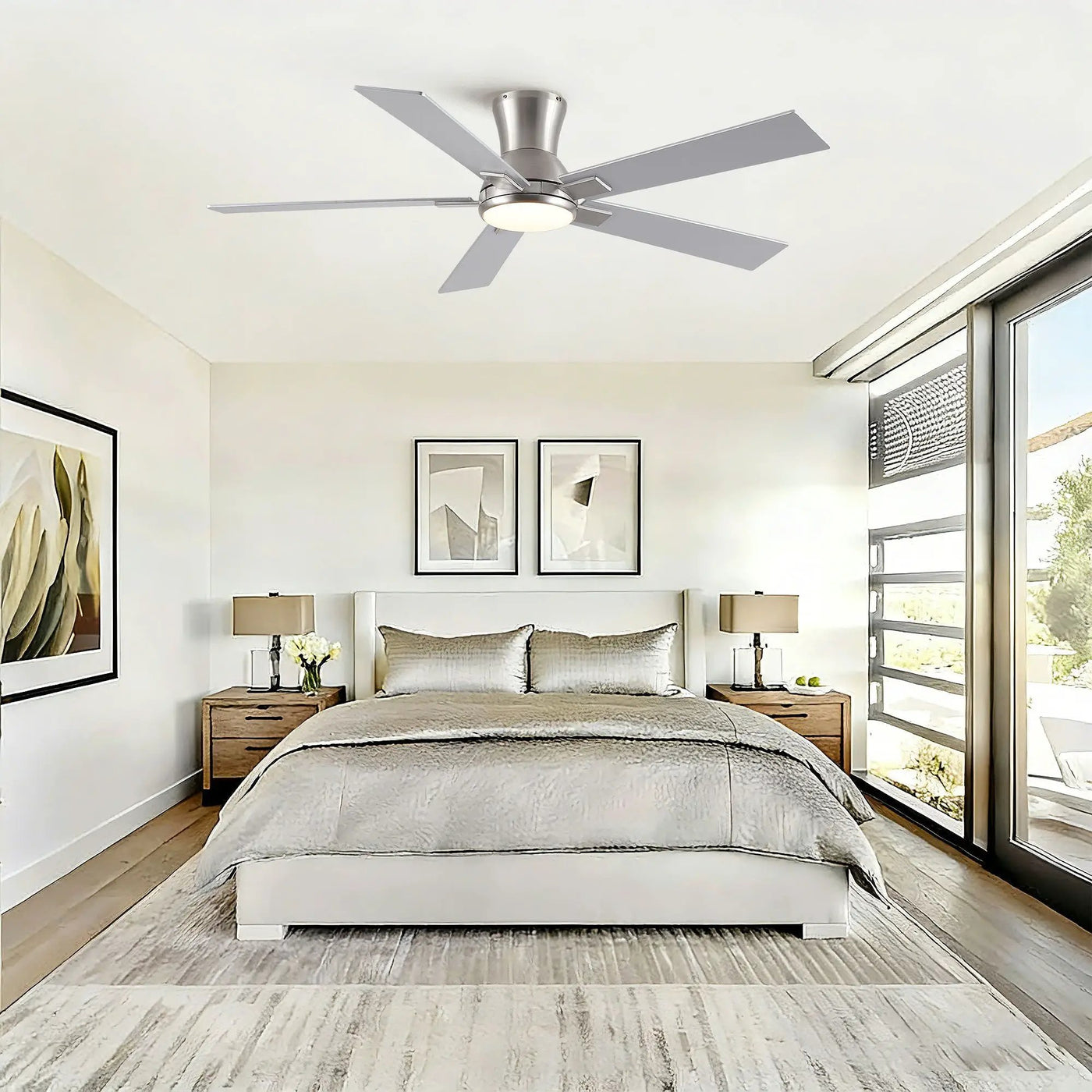 Low Profile Flush Mount Intergrated LED Ceiling Fan With Light And Reversible Quiet Motor by HouseOfZazla