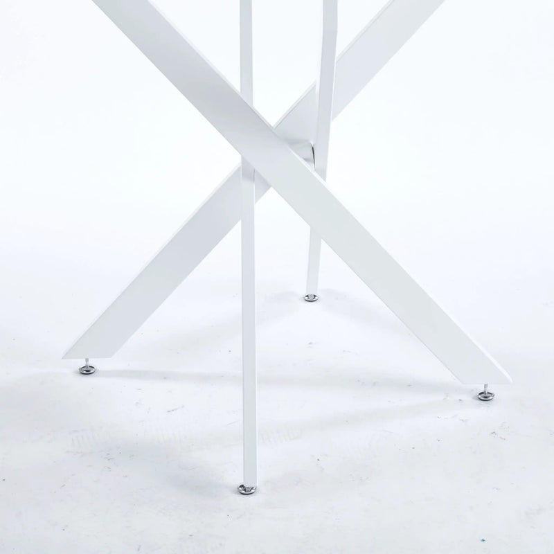Dining Table With Cross Metal Leg And Tempered Glass, Modern Space Saving Kitchen Table For Living Room by Unique Piece Furniture