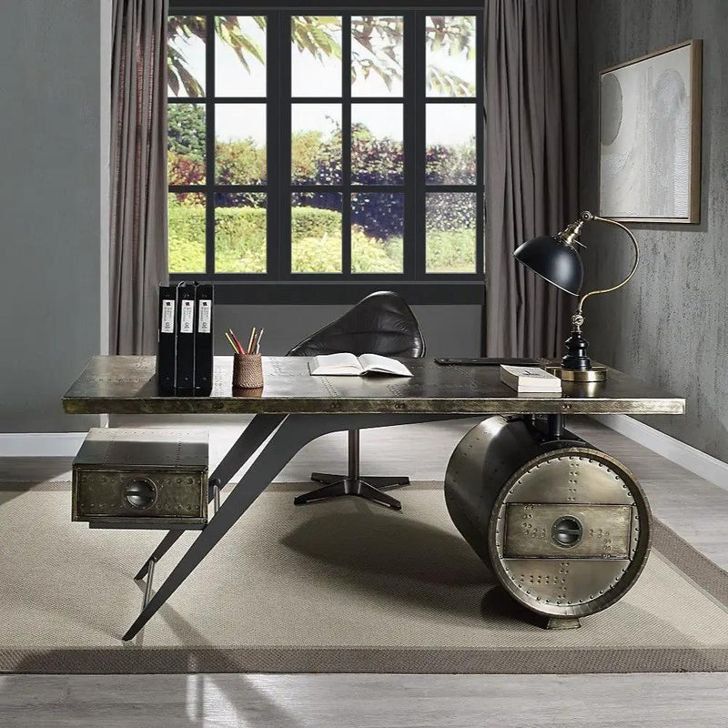 Brancaster - Executive Writing Desk With USB - Bronze Aluminum by Unique Piece Furniture