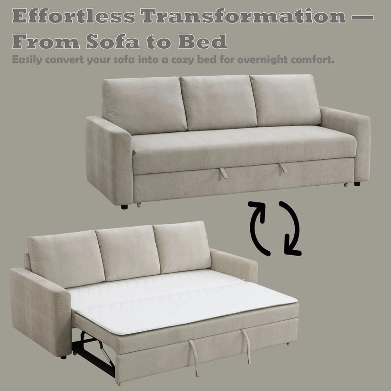 Leira - Linen Pull Out Sleeper Sofa - Beige by Unique Piece Furniture