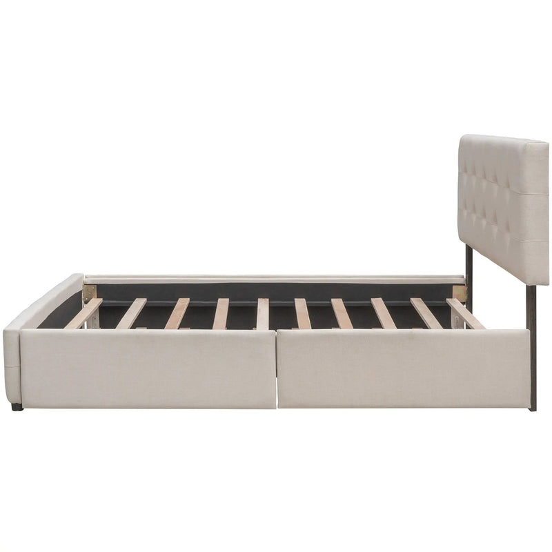 Upholstered Platform Bed with 2 Drawers and 1 Twin XL Trundle, Linen Fabric, Queen Size - Dark Beige(OLD SKU :LP100314AAA) by HouseOfZazla