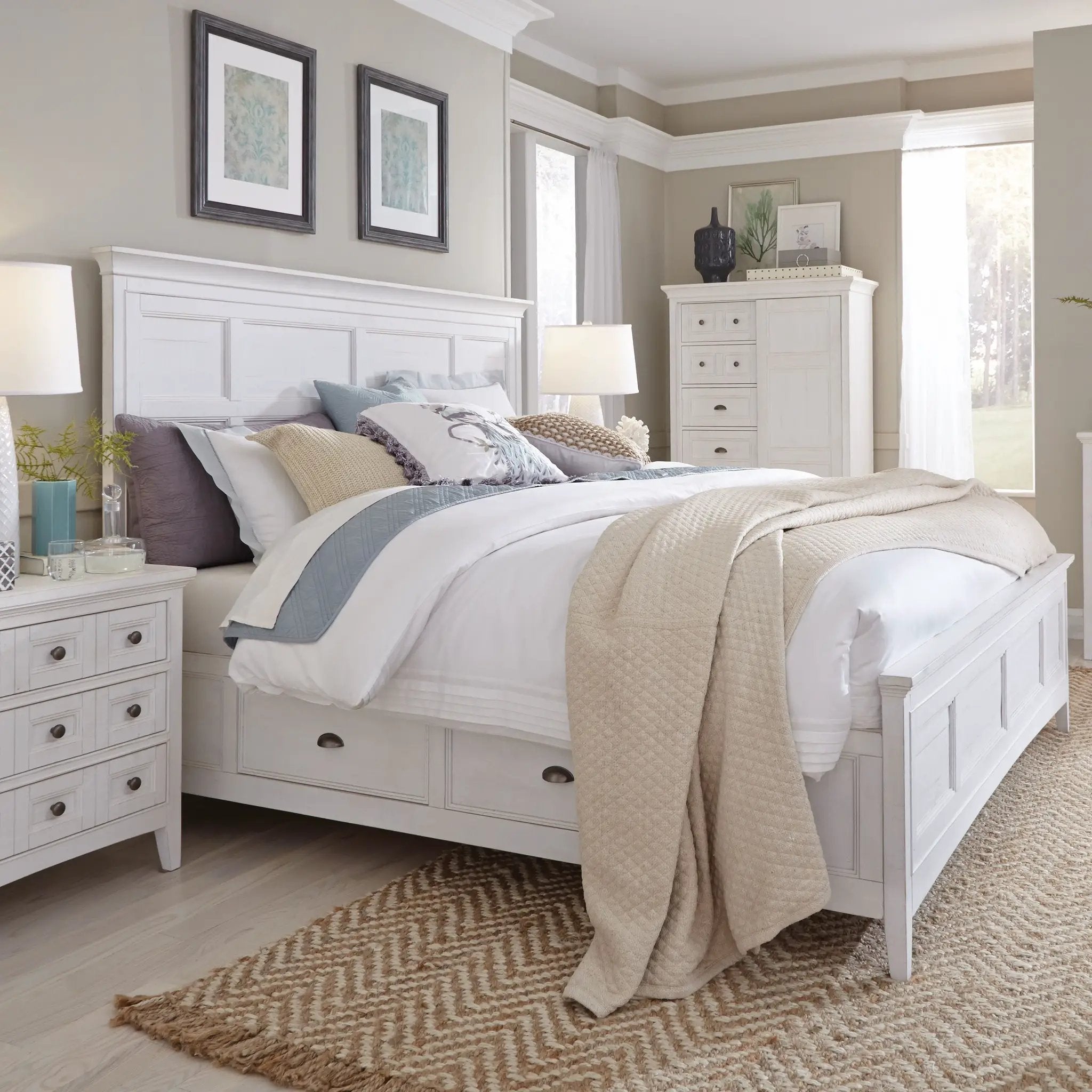 Heron Cove - Complete Panel Bed With Storage Rails by Unique Piece Furniture