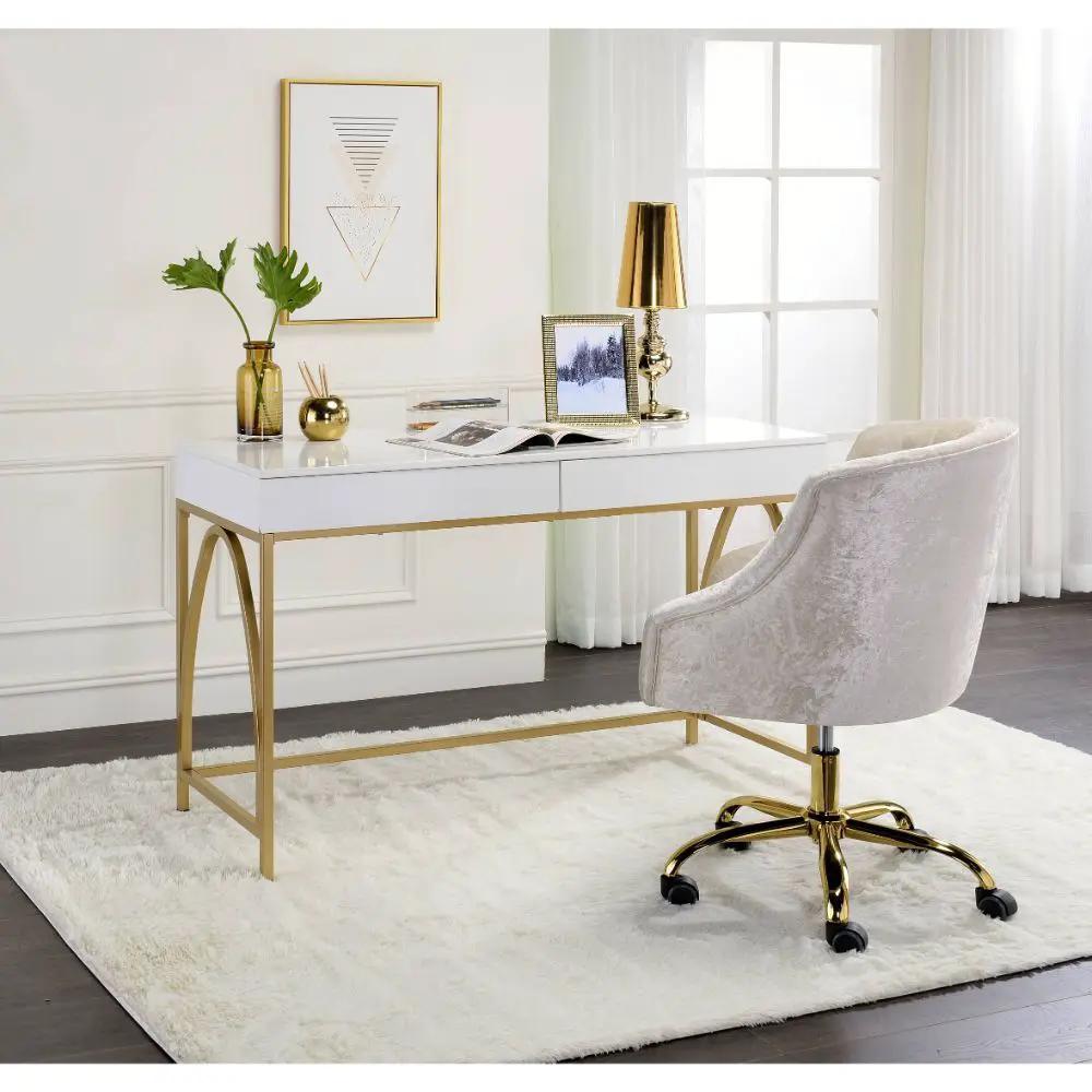 Lightmane - Writing Desk (Same Ac00900) - White High Gloss & Gold by Unique Piece Furniture
