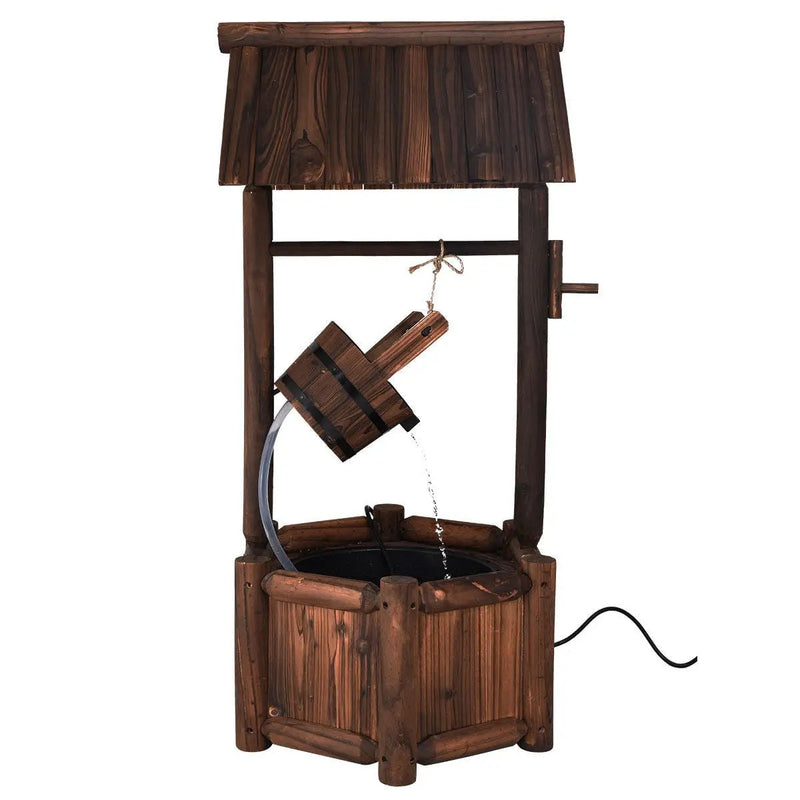 Garden Rustic Wishing Well Wooden Water Fountain with Pump by DirectDeals