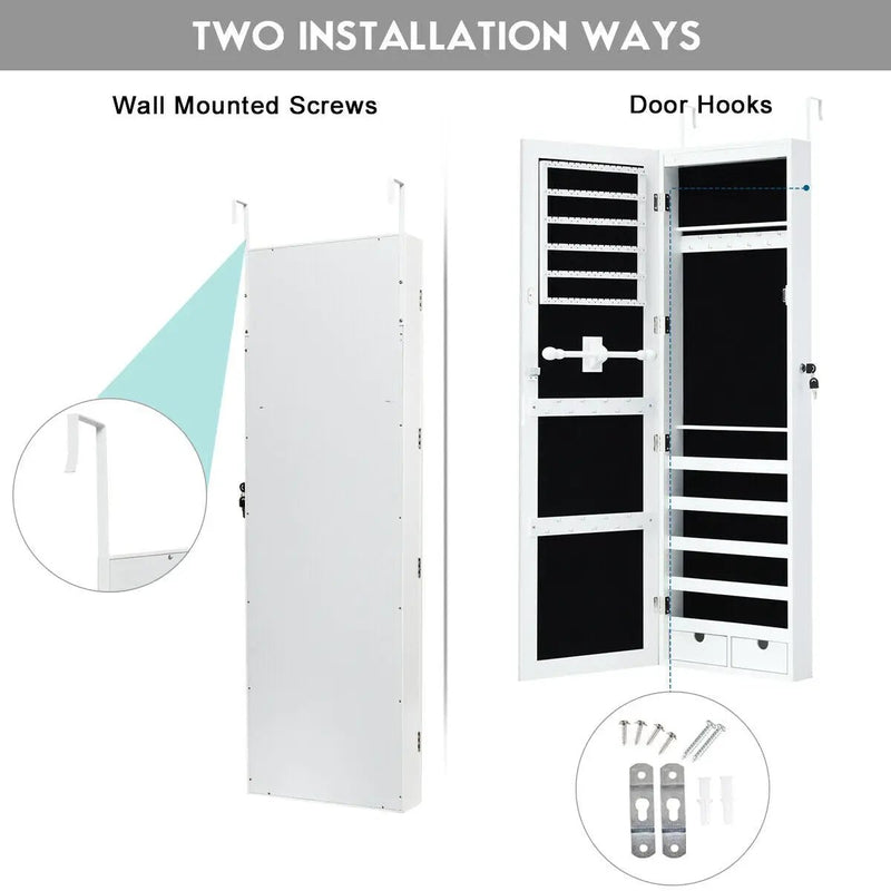 Door Mounted Lockable Mirrored Jewelry Cabinet with LED Lights by DirectDeals