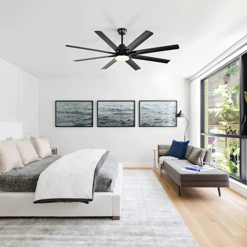 Ceiling Fan With Light 8 Blades, 18W LED 3 Color Dimmable Light, For Living Room & Bedroom - Matte Black by Unique Piece Furniture