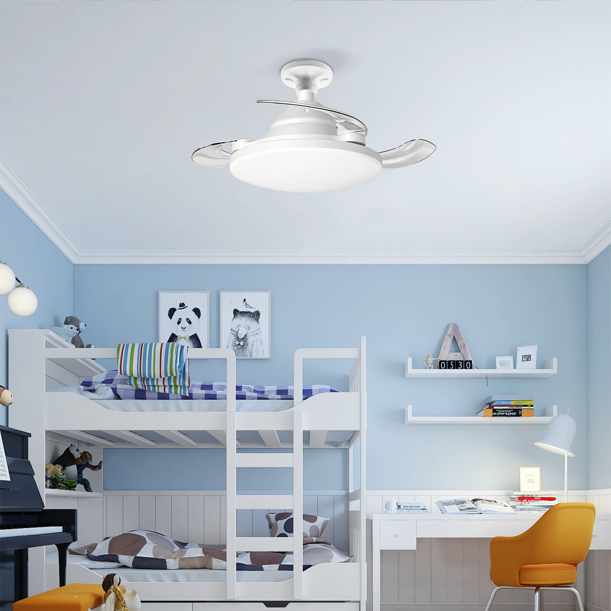 Bulb-Type Small Size Ceiling Fan With Retractable Blades by HouseOfZazla