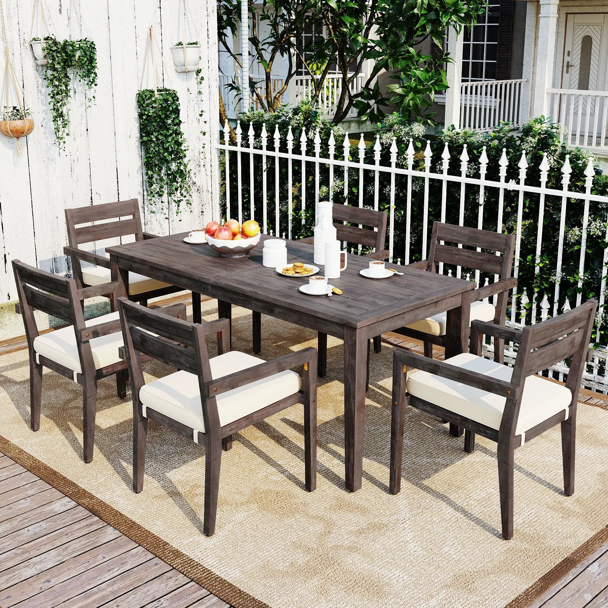 U_Style 7 Pieces Acacia Wood Outdoor Dining Set with Cushions by HouseOfZazla