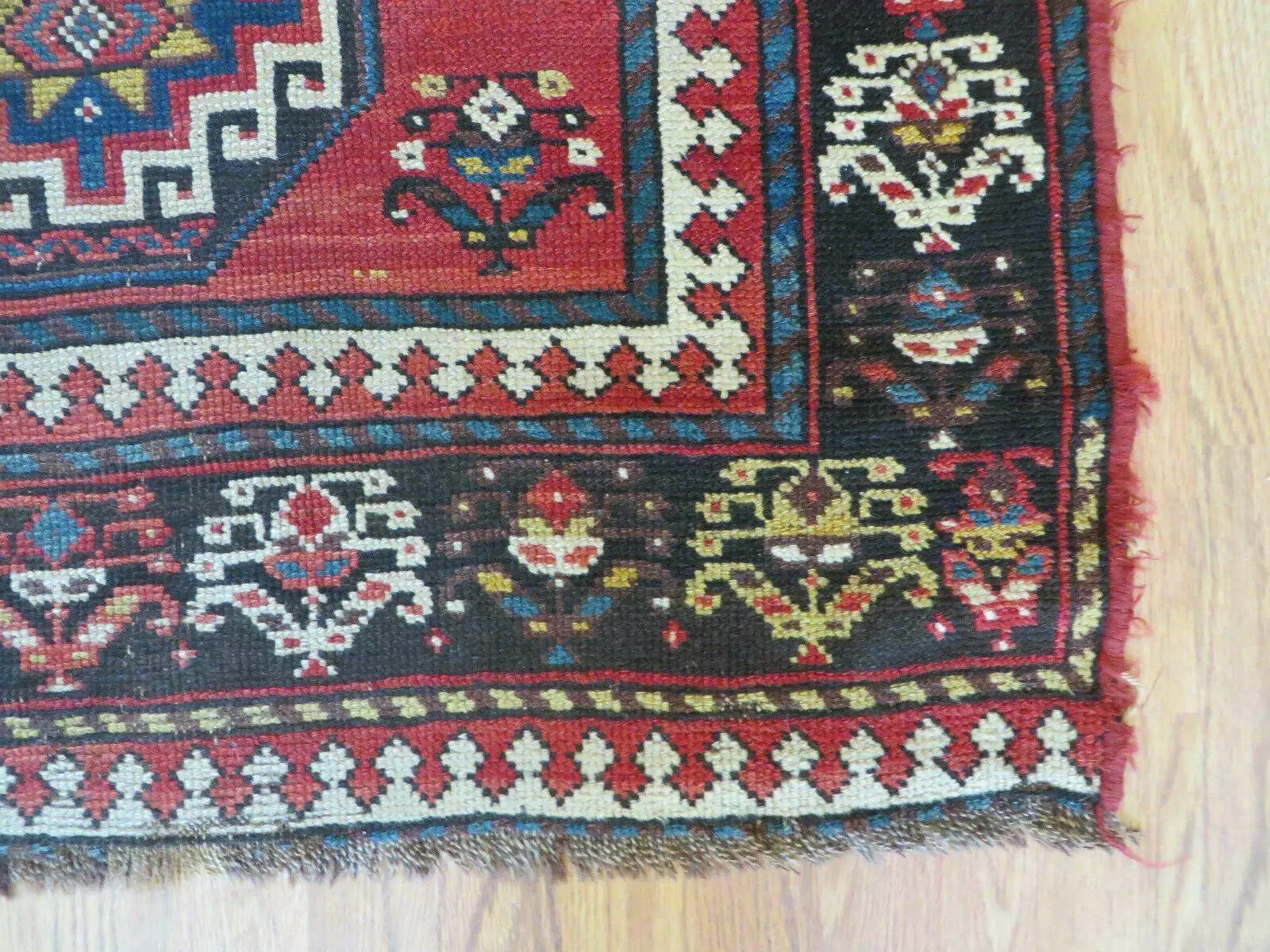 3' 3" X 10' Hand-Knotted Antique Handmade Caucasian Kazak Wool Runner Rug by Jewel Rugs