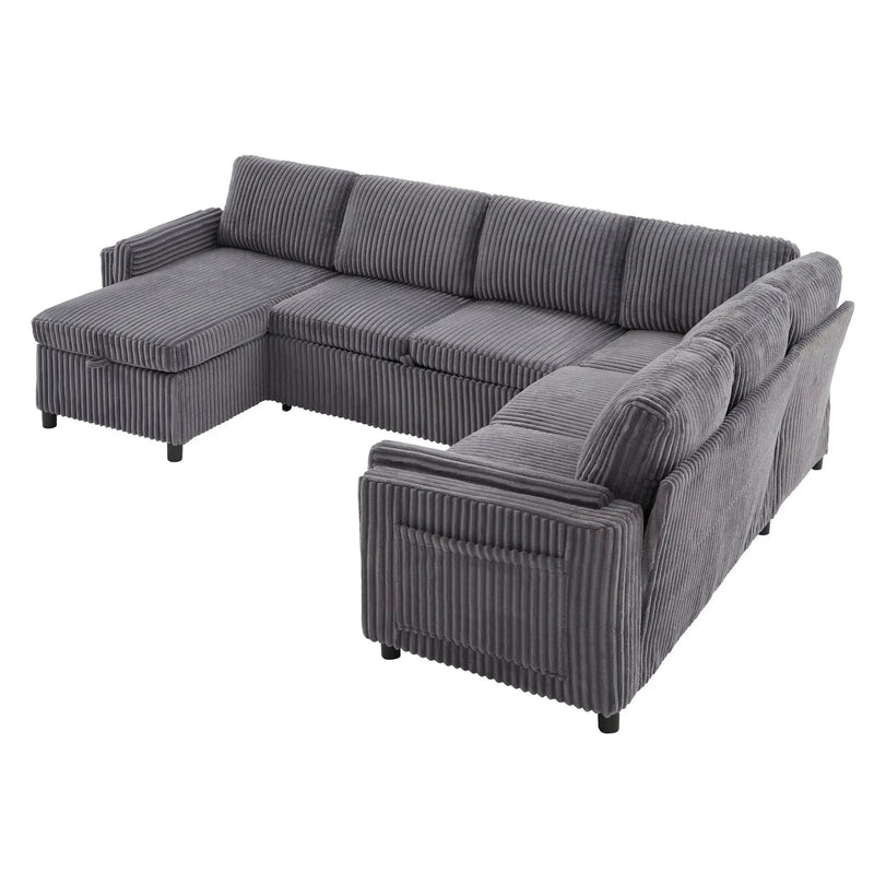 Convertible U-Shaped Sectional Sofa Bed With USB Ports And Storage by HouseOfZazla