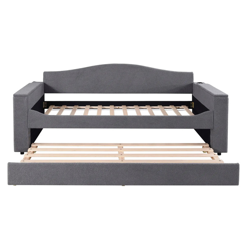 Upholstered Daybed With Storage Armrests, Trundle And Latest Integrated tooth Audio System by Unique Piece Furniture