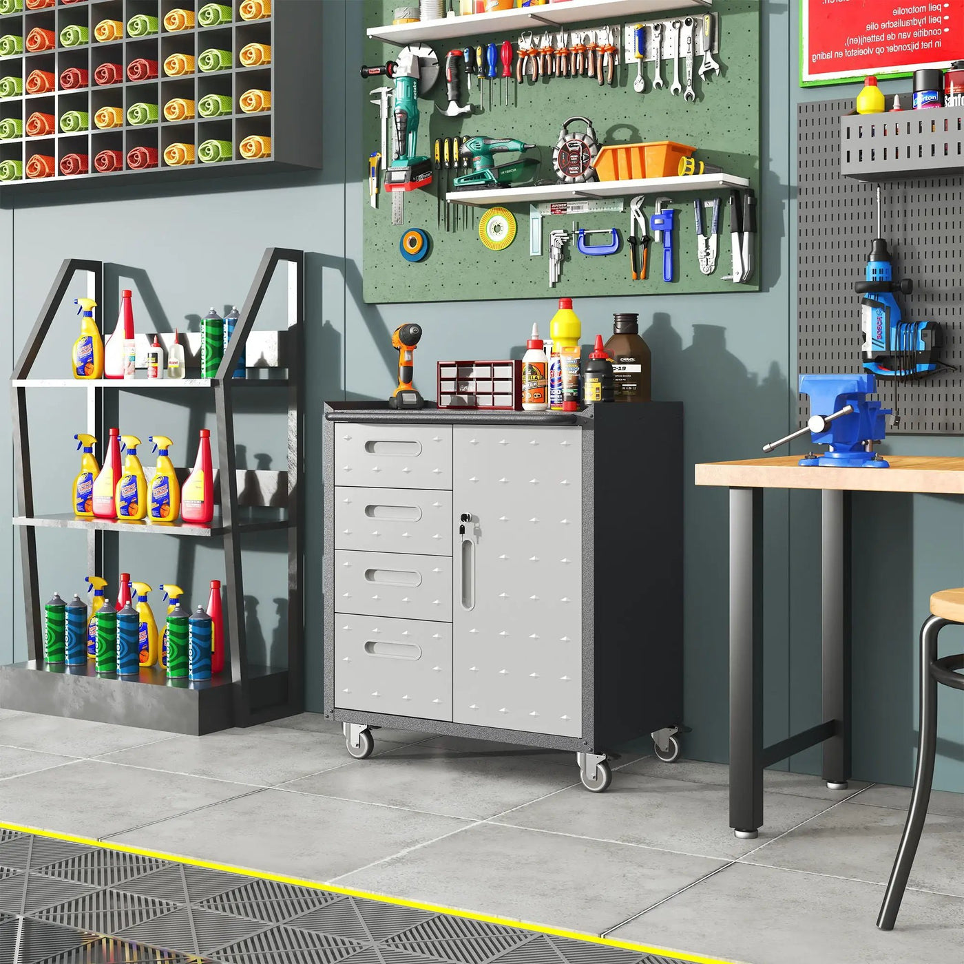 Sturdy Metal Tool Storage Cabinet With Wheels Durable Garage, Office & Home Organizer Steel by HouseOfZazla