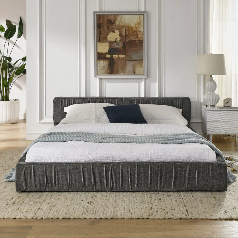 Modern Upholstered Platform Bed Frame With Pleated Design by Unique Piece Furniture