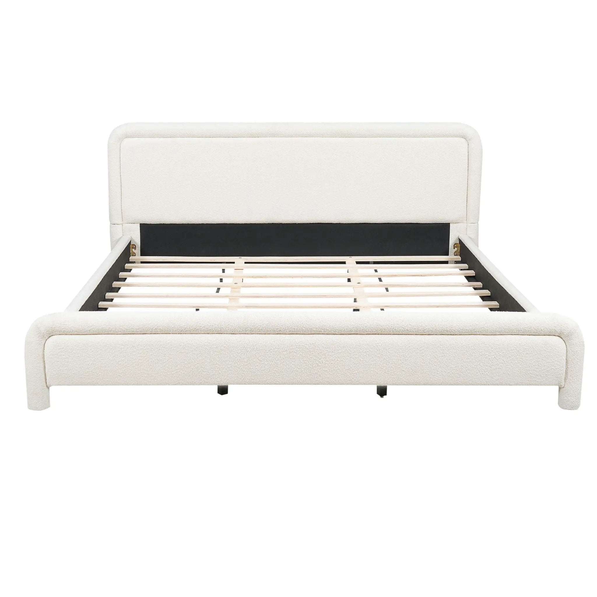 Upholstered Platform Bed Frame With Curved Headboard, Wood Slats Support by HouseOfZazla