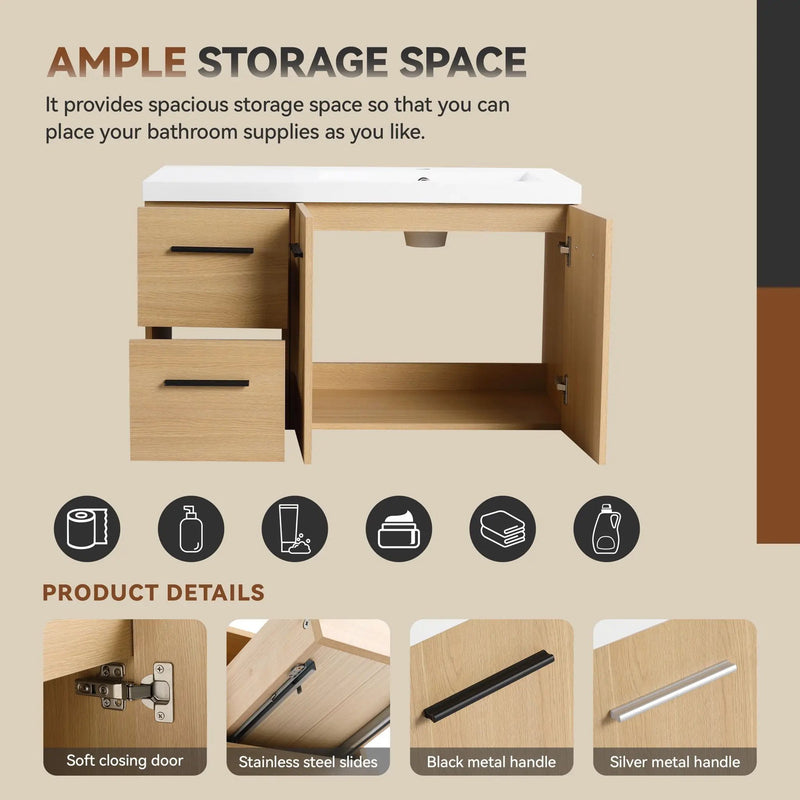 Wall Mounted Floating Bathroom Vanity With Sink, Door & Drawers Modular Cabinet
