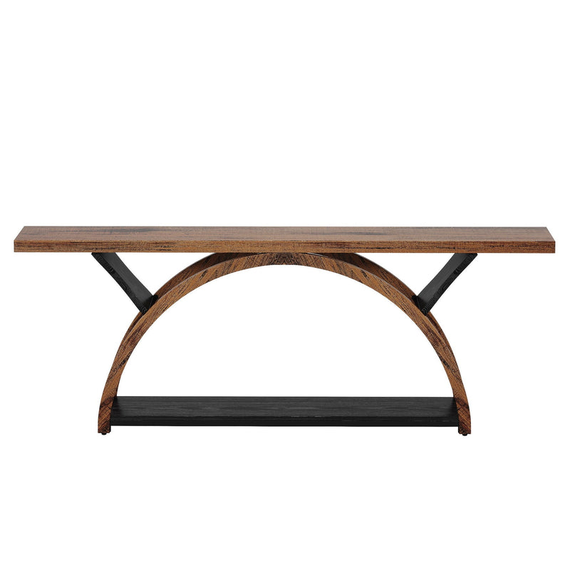 Console Table With 2 Tier Storage And Half Moon Frame For Hallway - Brown / Black by HouseOfZazla