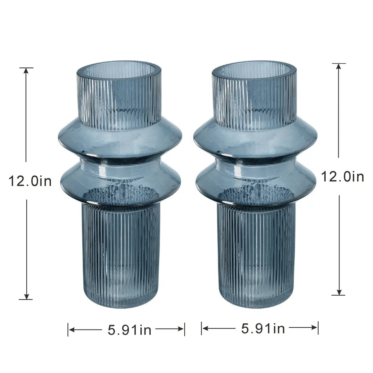 D5.9x11.8'H Fluted Accent Vases with Ribbed Design, Set of 2 by HouseOfZazla