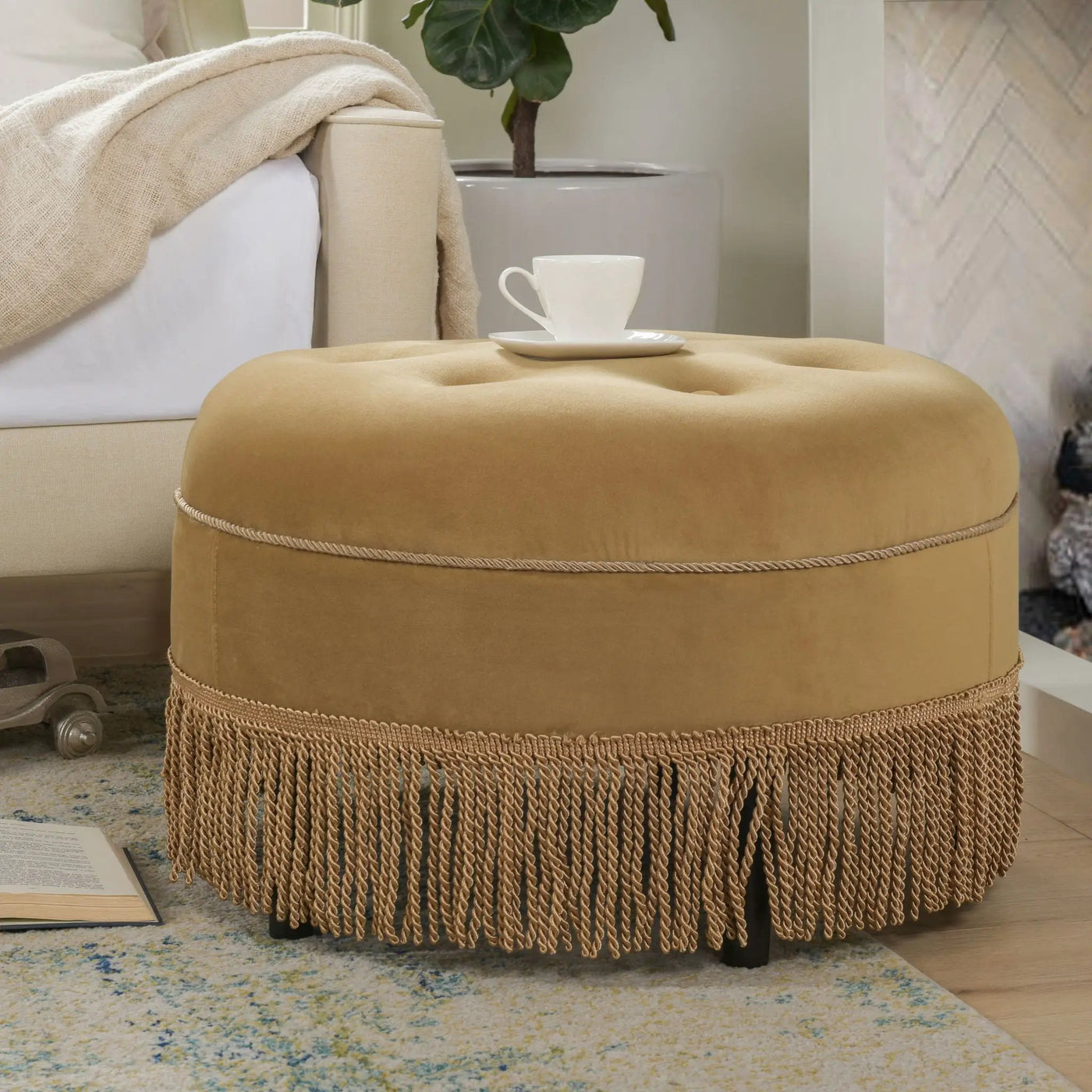 Yolanda - Luxurious Upholstery Round Upholstered Accent Ottoman by Unique Piece Furniture