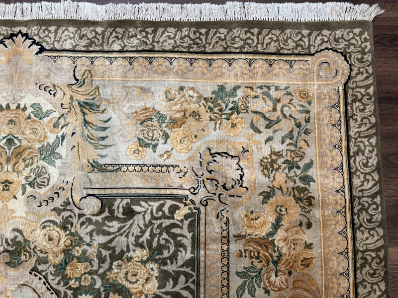 Aubusson Rug 8x10, Very Fine 225 KPSI, Floral, French European Design, Pakistani Carpet by Jewel Rugs