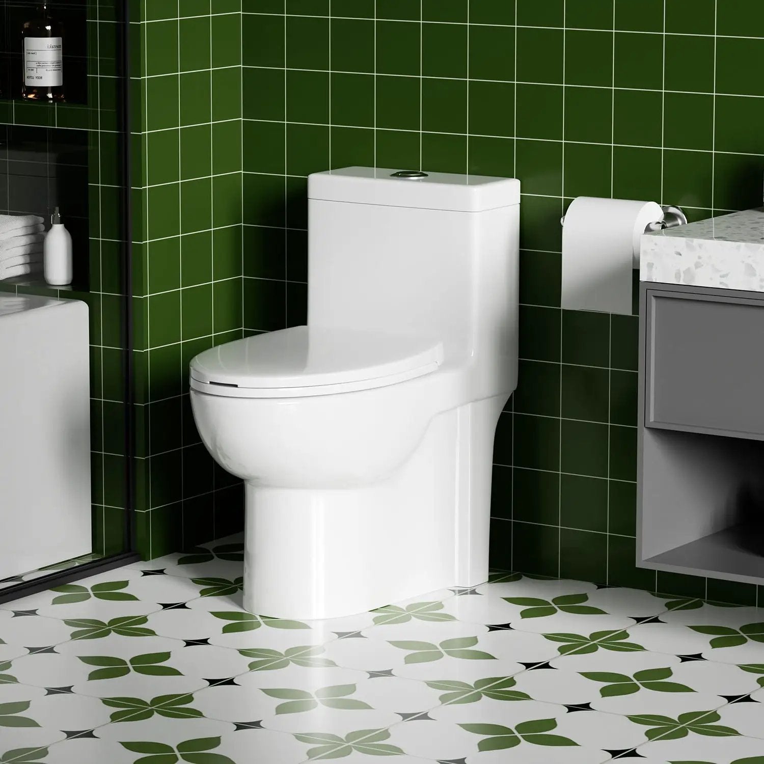 Gloss Tornado Flush 1 Piece Toilet With Soft Closing Seat, Water Saving Dual Flush - Gloss White by HouseOfZazla