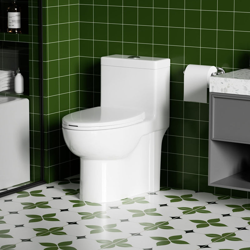 Gloss Tornado Flush 1 Piece Toilet With Soft Closing Seat, Water Saving Dual Flush - Gloss White by HouseOfZazla