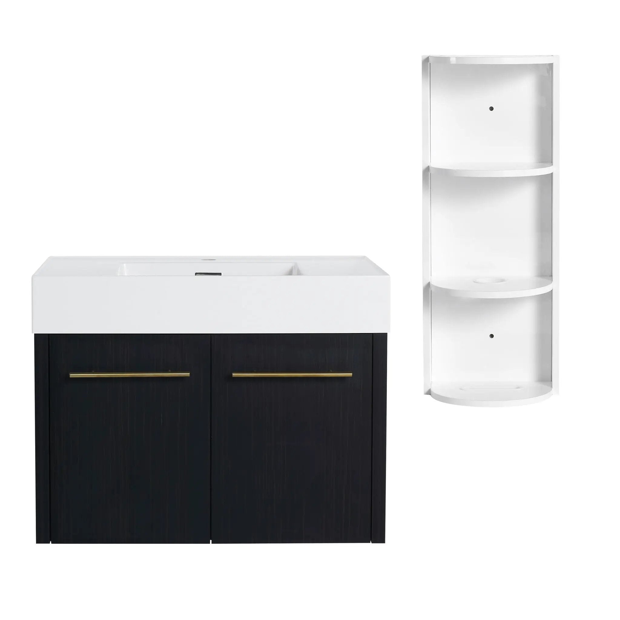 Modern Wall Mounted Bathroom Vanity With Thick Edge Resin Sink And Storage Rack by Unique Piece Furniture